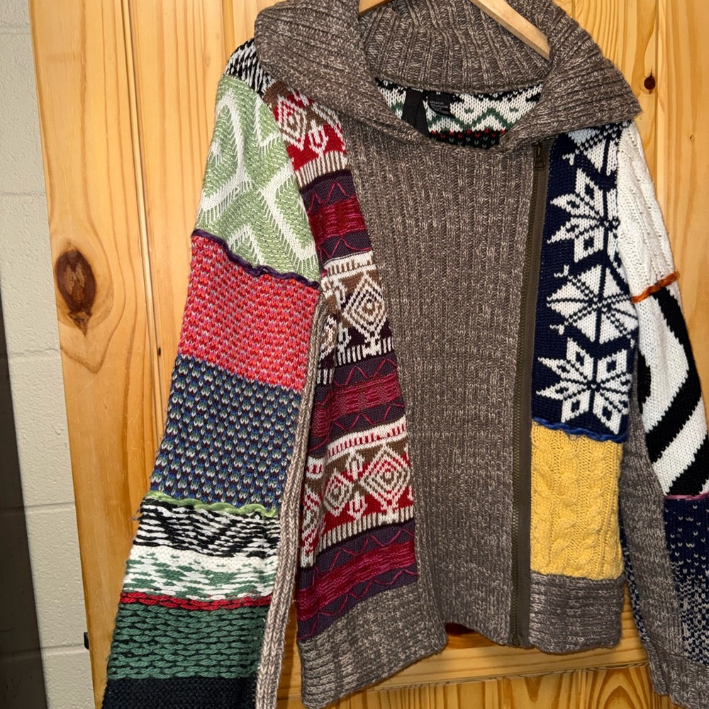 Desigual Multicolor Patchwork Cable-Knit Sweater Jacket - Picture 3 of 6